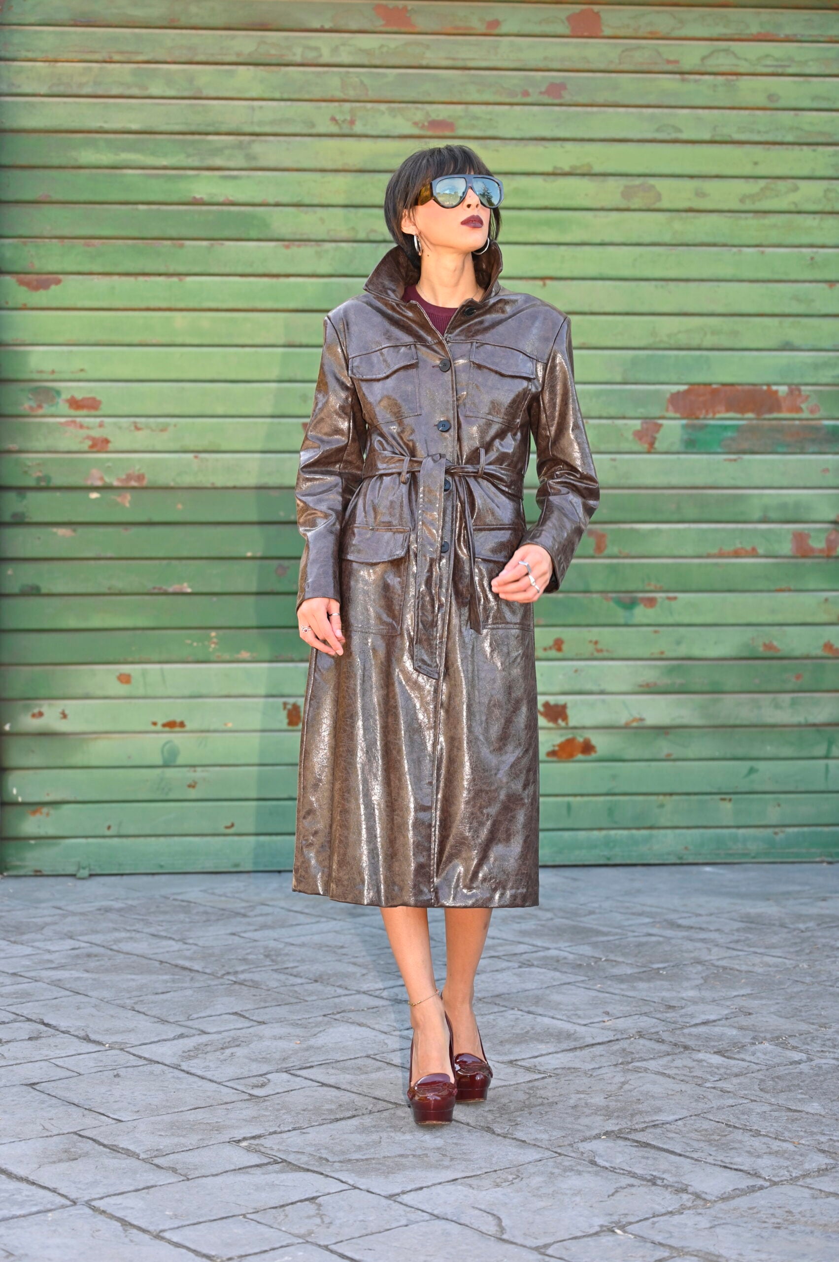Trench lungo in eco-pelle
